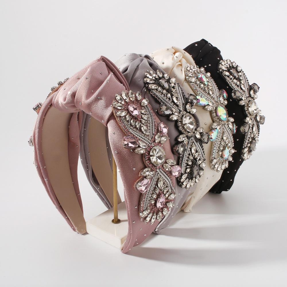 F3929 exaggerated headband women's wide-brimmed rhinestone temperament geometric hairpin baroque knotted retro headband