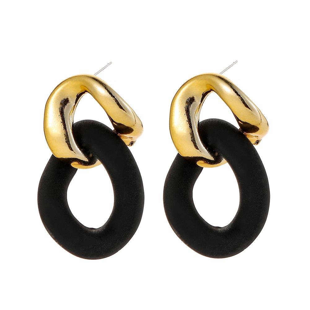 Retro double circle simple fashion earrings 18k frosted rubber paint exaggerated chain ladies earrings