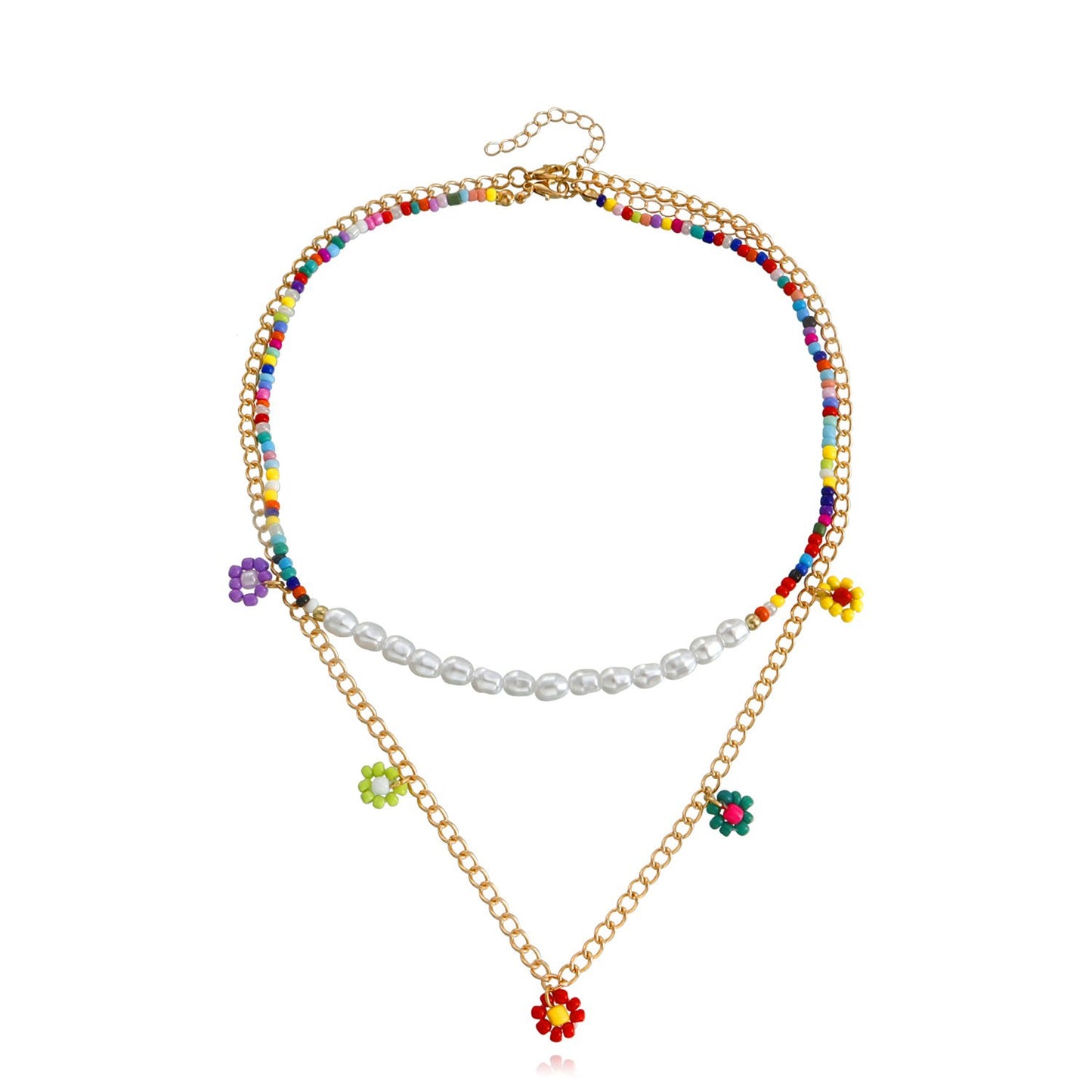 Jewelry retro hand-woven daisy flower beaded necklace female ins colorful rice bead necklace