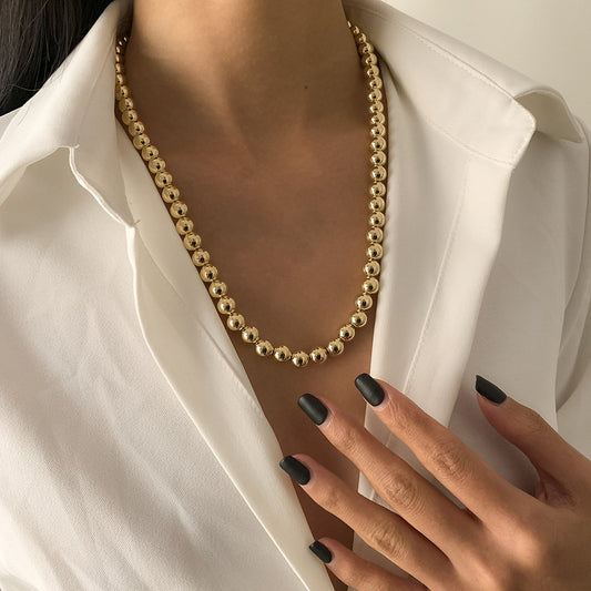 Jewelry Retro Simple Imitation Pearl Tag Necklace Hip Hop Trend Round Bead Snake Bone Chain Necklace