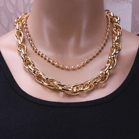 Jewelry Punk Street Shot Retro Bead Chain Necklace Simple Thick Chain Twisted Chain Set Necklace