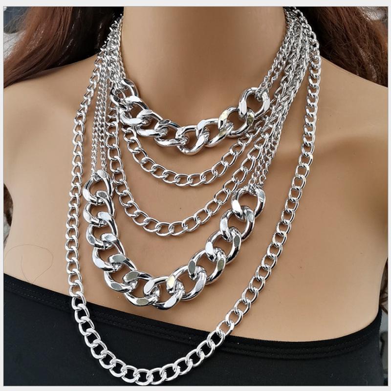 Jewelry Hip Hop Geometric Set Necklace Peach Heart Flat Thick Chain Hollow Multilayer Two-piece Necklace