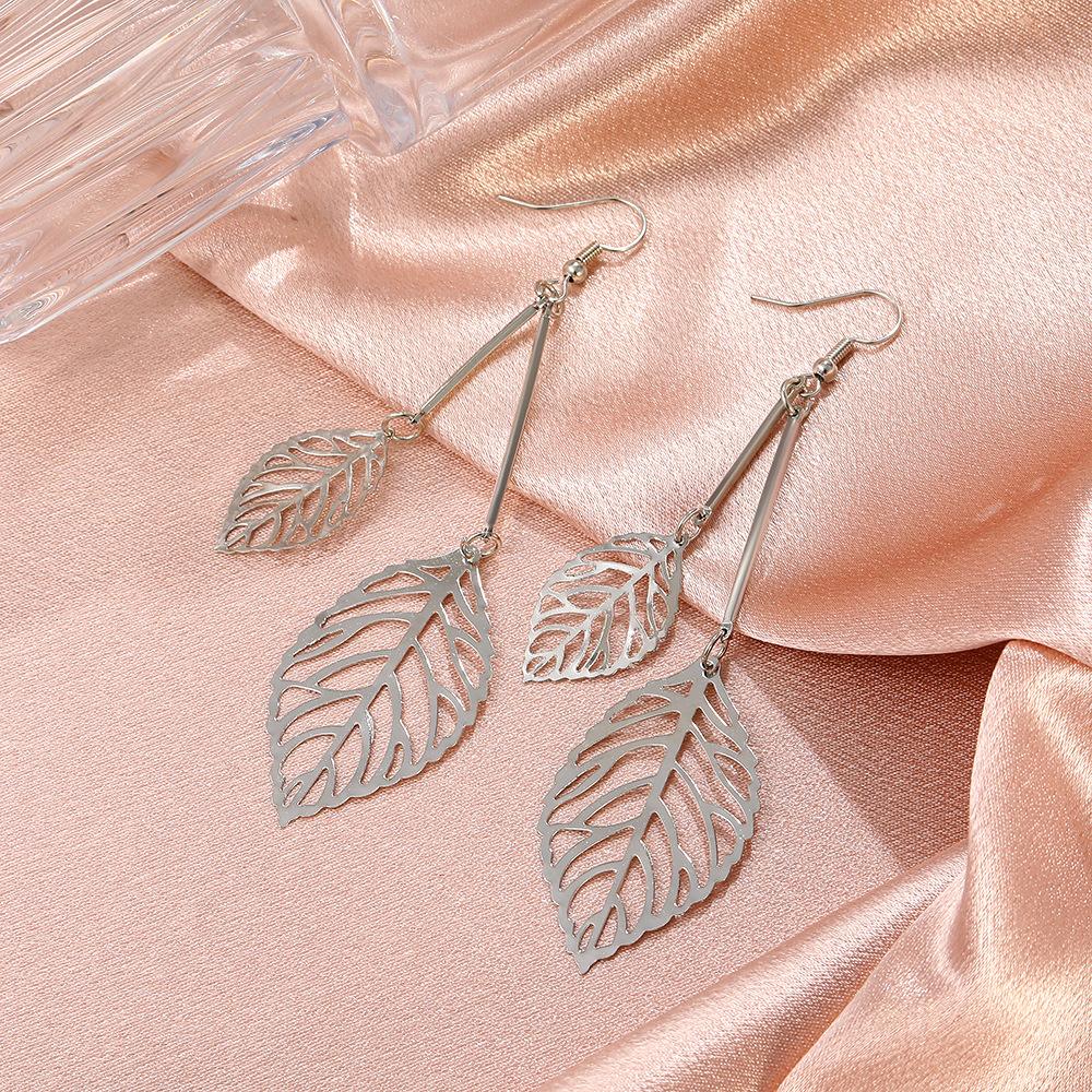 Temperament Hollow Leaf Earrings Exaggerated Metal Long Tassel Earrings Mori Retro Ear Jewelry Women