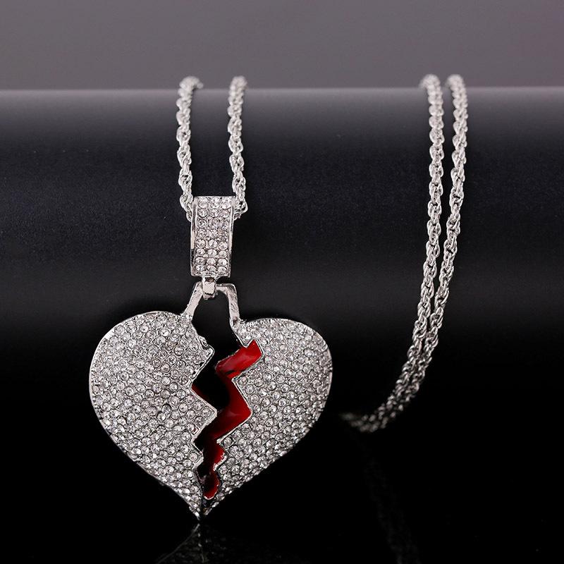 Hip-hop cracking love necklace female hip-hop fashion diamond full diamond broken heart pendant male