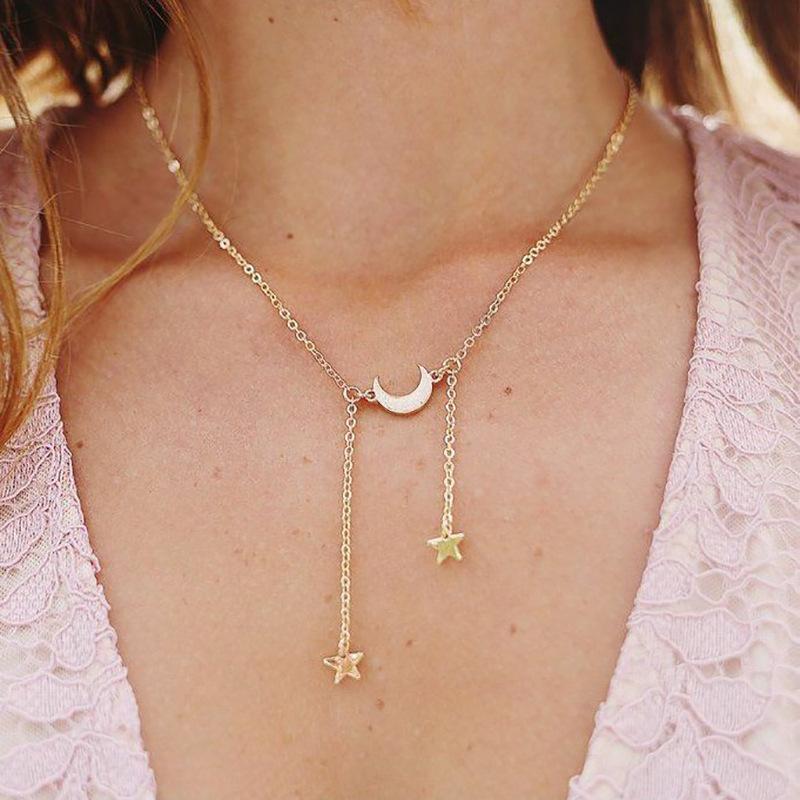 Star moon necklace pendant femininity ins simple net red cold star moon clavicle chain new