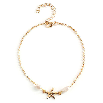 Simple beach anklets handmade tassel five-pointed star anklet starfish real pearl accessories