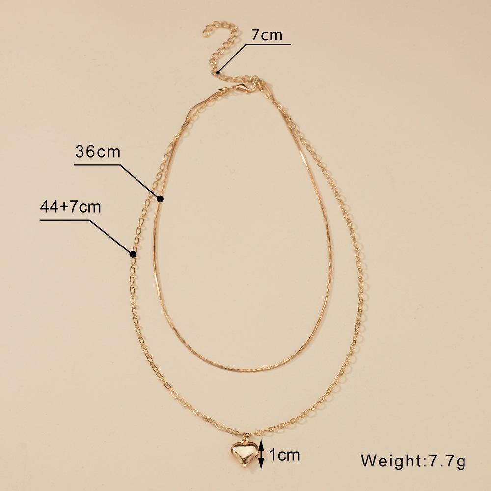 Simple Fashion Heart Necklace Vintage Double Layer Necklace Accessories