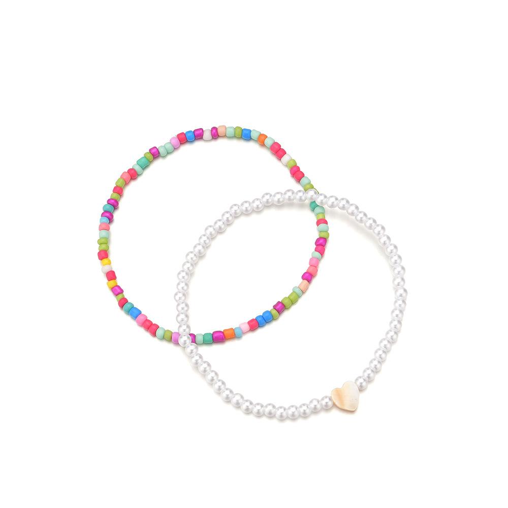 Fashion Shell Piece Heart Anklet Bohemian Colorful Rice Beads Imitation Pearl Anklet Accessories