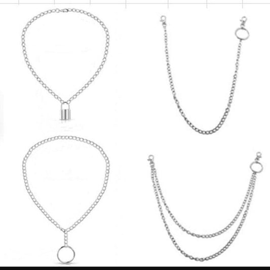 Jewelry Personality Retro Variety of Chain Necklace Fashion Ring Buckle Jeans Chain Lock Necklace