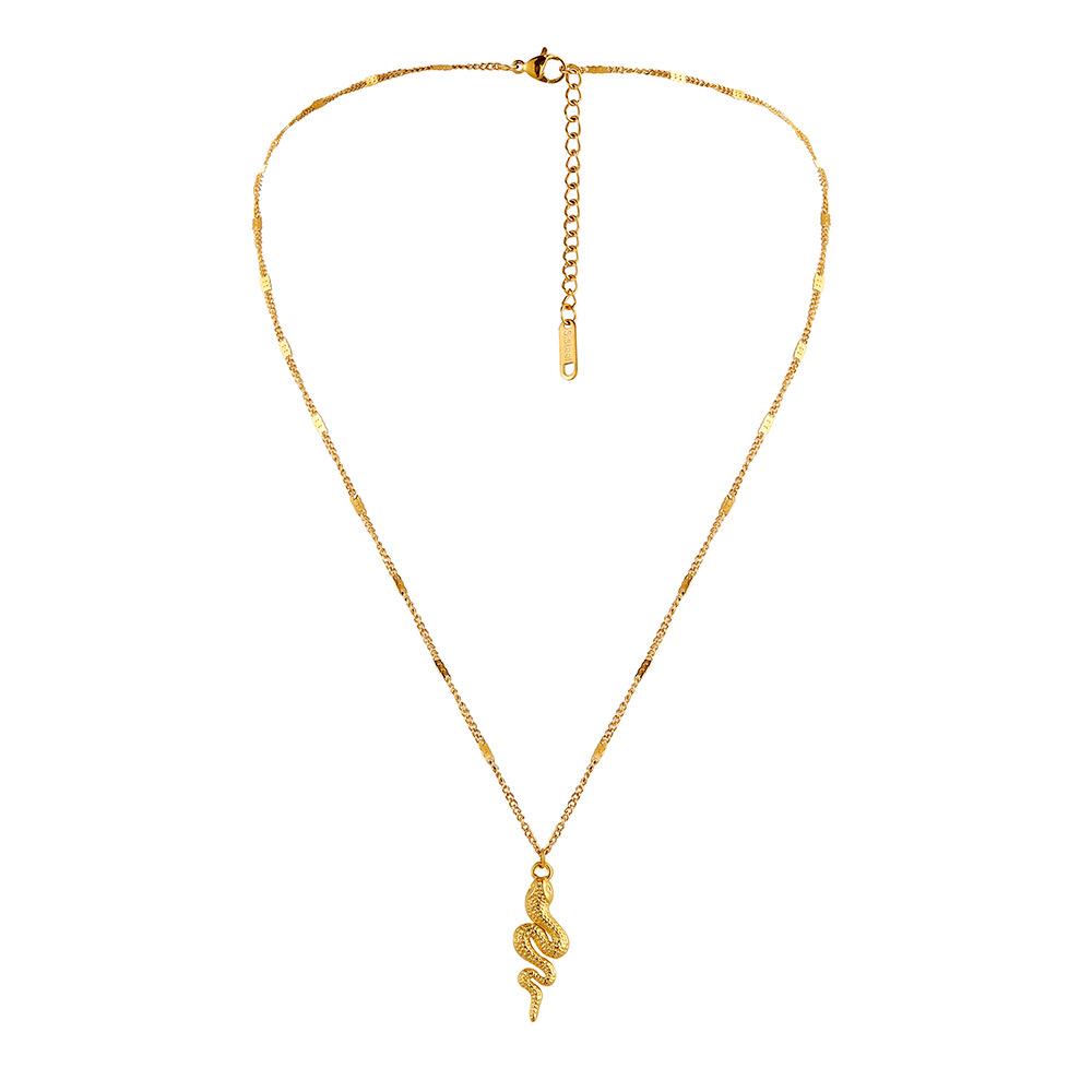 Fashion simple personality small crowd high sense all-match stainless steel golden snake pendant short neck chain necklace female