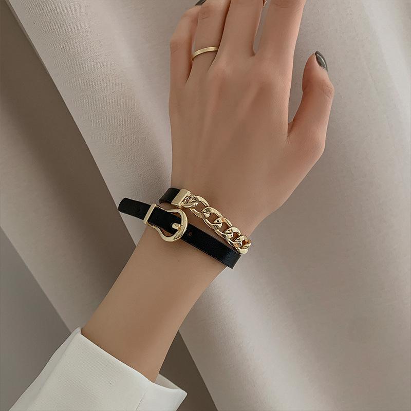 Dongdaemun Fashion Leather Chain Necklace A Two-Wear Trendy Personality Necklace Personality Design Bracelet for Women