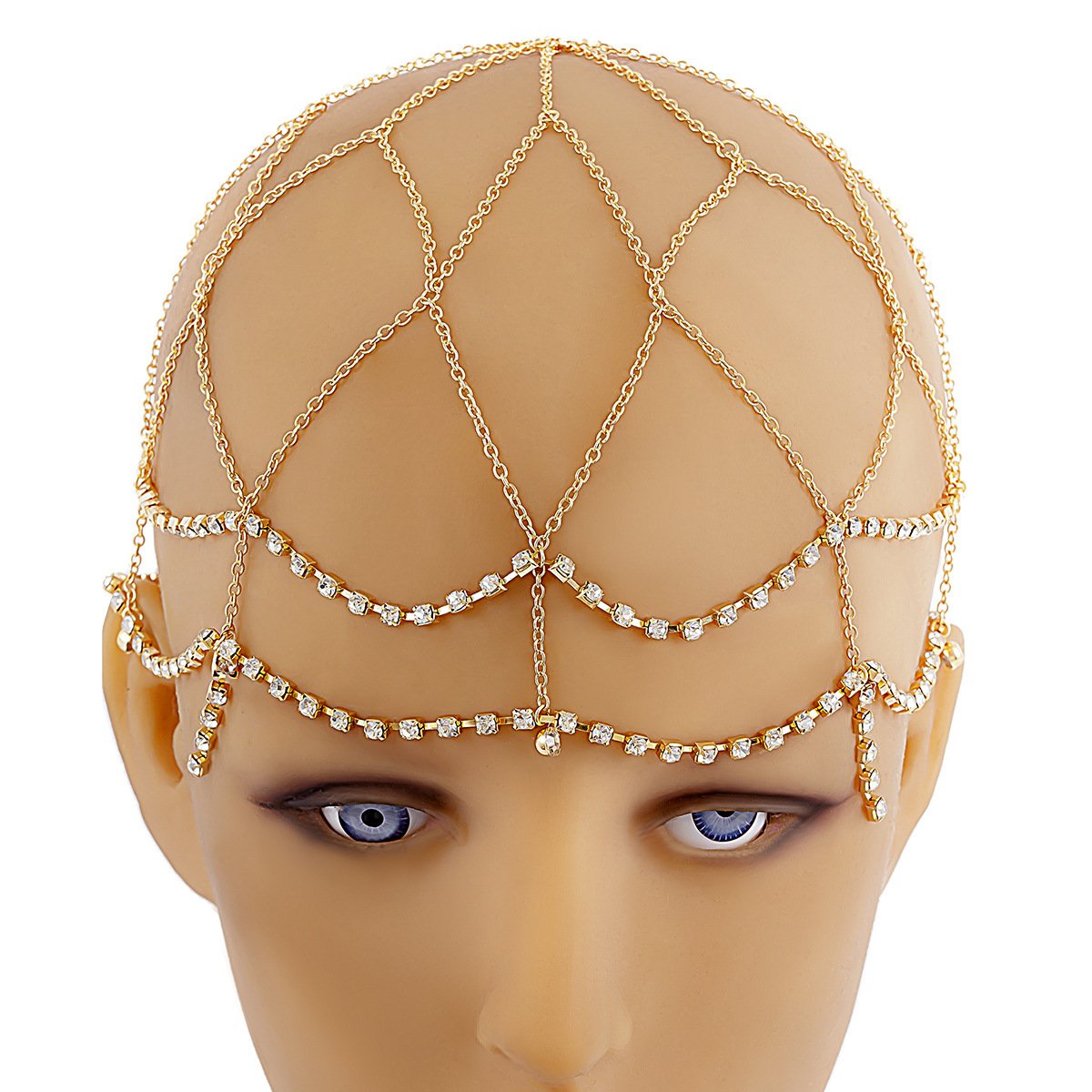 Ornament Mori Mesh Cross Headdress Female Bohemia Stitching Claw Chain Diamond Tassel Hair Accessories