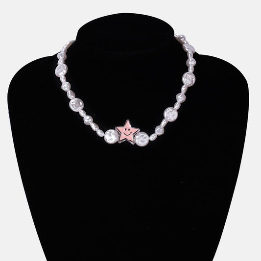 Ins temperament all-match acrylic dripping oil smiling face necklace baroque pearl chain fashion collarbone chain