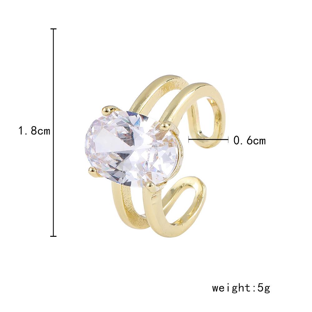 eaby oval large zircon copper micro-inlaid open ring exaggerated creative design versatile style ladies ring