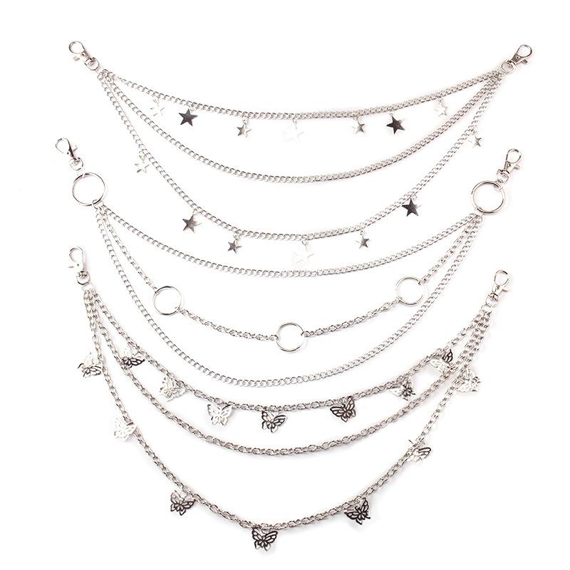 Six-piece trouser chain simple metal butterfly padlock versatile pendant trendy body chain