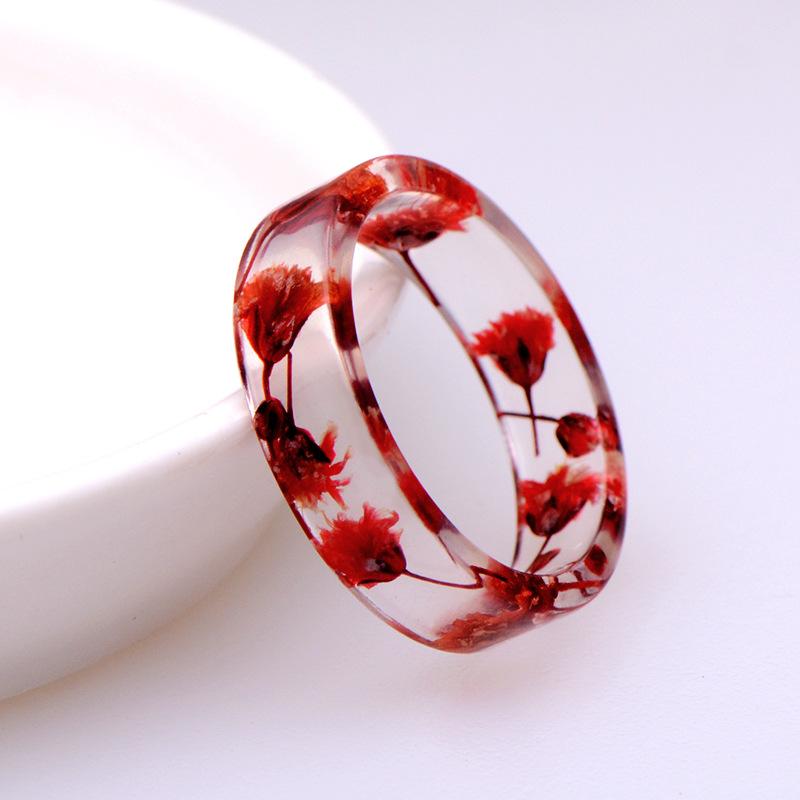 Retro Hand Jewelry Creative Handmade Dried Flower Wafer Transparent Resin Multicolor Ring Popular Jewelry