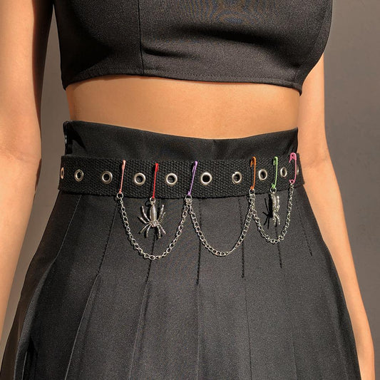 C265 Punk Exaggerated Waist Decoration Street Shot Butterfly Spider Pendant Waist Chain Simple Casual Fashion Belt