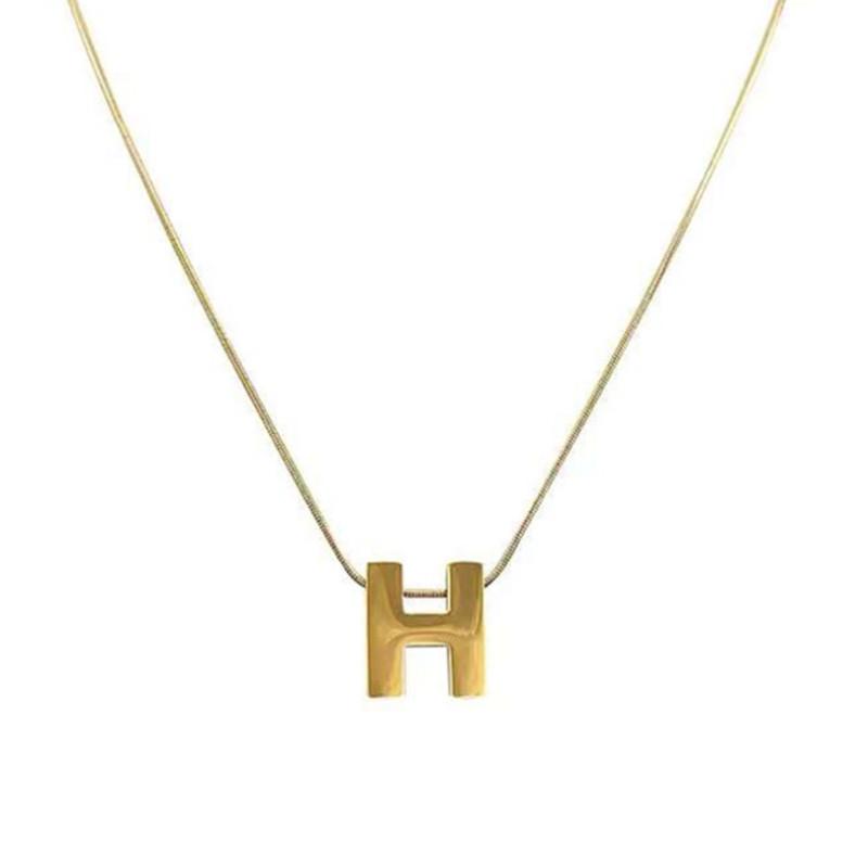 Ins cold and simple all-match temperament titanium steel plated 18K letter H pendant necklace snake bone chain necklace
