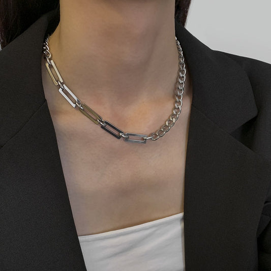Hip-hop street titanium steel chain splicing necklace trendy brand cold personality all-match collarbone necklace for men and women