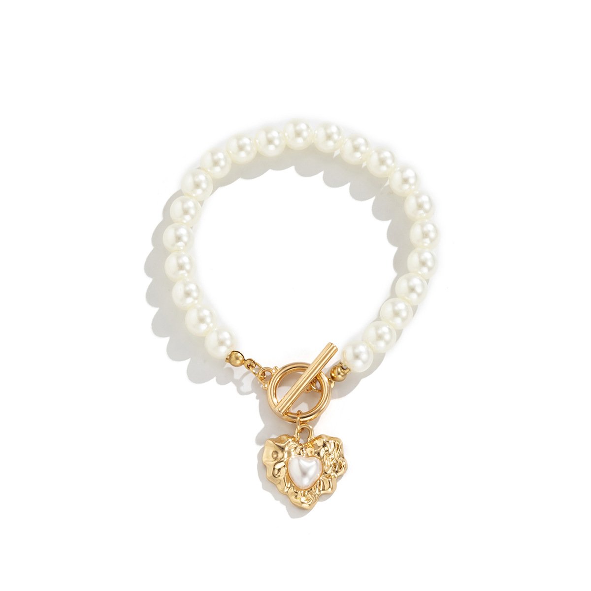 Jewelry Simple Pearl Peach Heart Moon Jewelry Female Retro Metal Queen Head Tag Bracelet