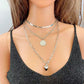 Necklace Retro Temperament Portrait Round Card Necklace Female Simple Peach Heart Metal Chain Three Layers Necklace