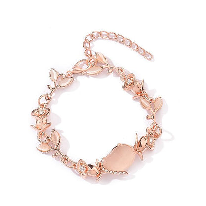 Creative Jewelry Trend Dazzling Opal Leaf Rose Gold Bracelet For Women