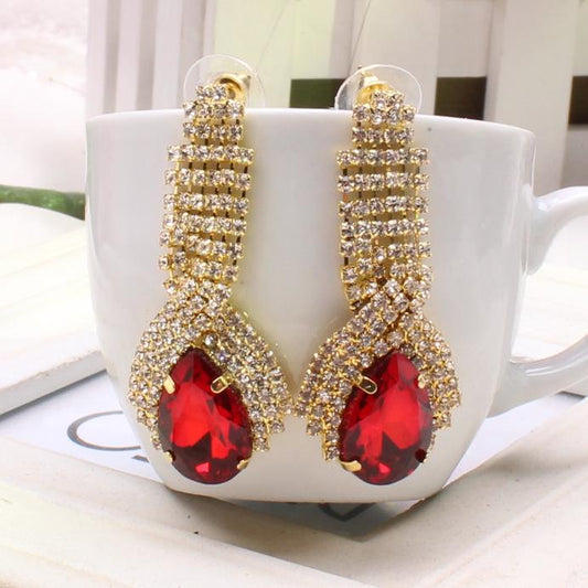 Fashionable atmosphere diamond-studded drop-shaped crystal gemstone earrings earrings accessories