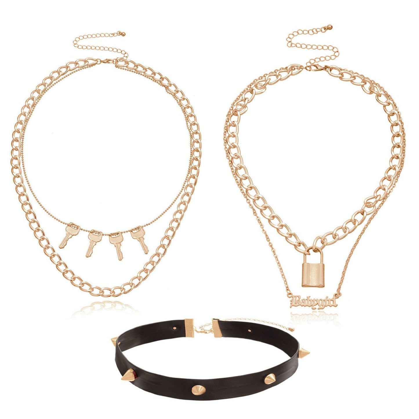 Jewelry PU leather punk rivet multi-layer necklace ladies English letter lock pendant necklace