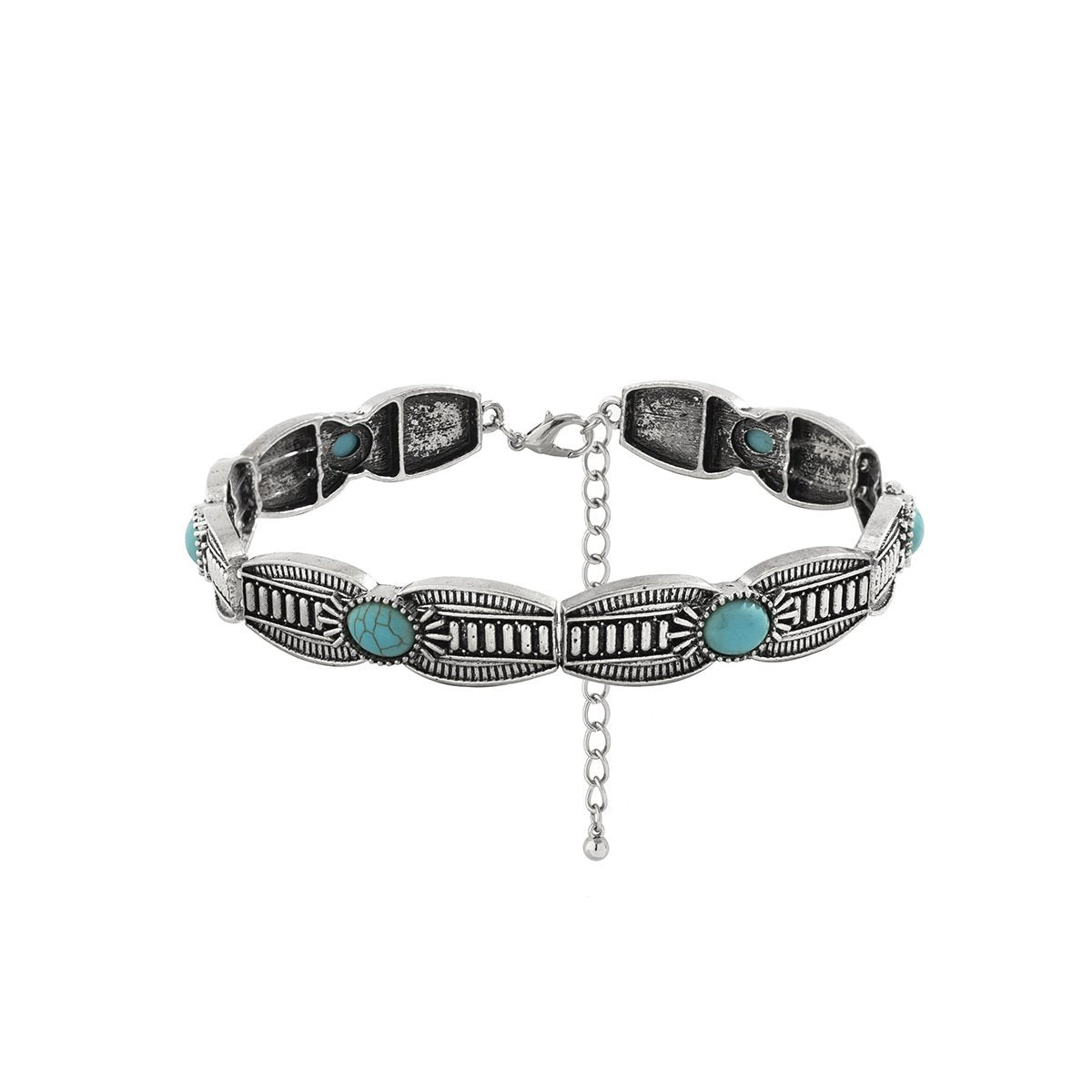 Jewelry Ethnic Punk Faceplate Chain Necklace Necklace Retro Pattern Oval Turquoise Necklace Female