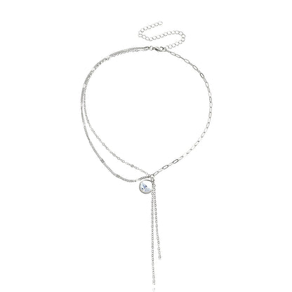 Jewelry crystal circle double stacked clavicle chain light luxury versatile high-end pendant necklace