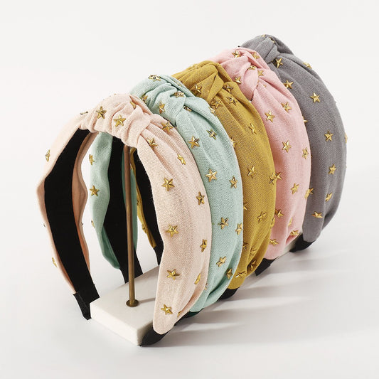 F382 Fashion Fabric Temperament Headband Simple Elegant Sweet Knotted Hair Accessories Solid Color Retro Headband Women