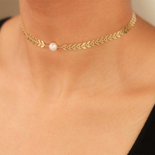 Fashion Personality Aircraft Chain Women Necklace Pearl Clavicle Chain Simple Trend Jewelry