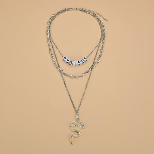 Fashion Alloy Snake Necklace Retro Ethnic English Alphabet Necklace Clavicle Chain Accessories