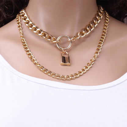 Jewelry autumn lock-shaped multi-layer alloy ring necklace creative simple chain necklace female