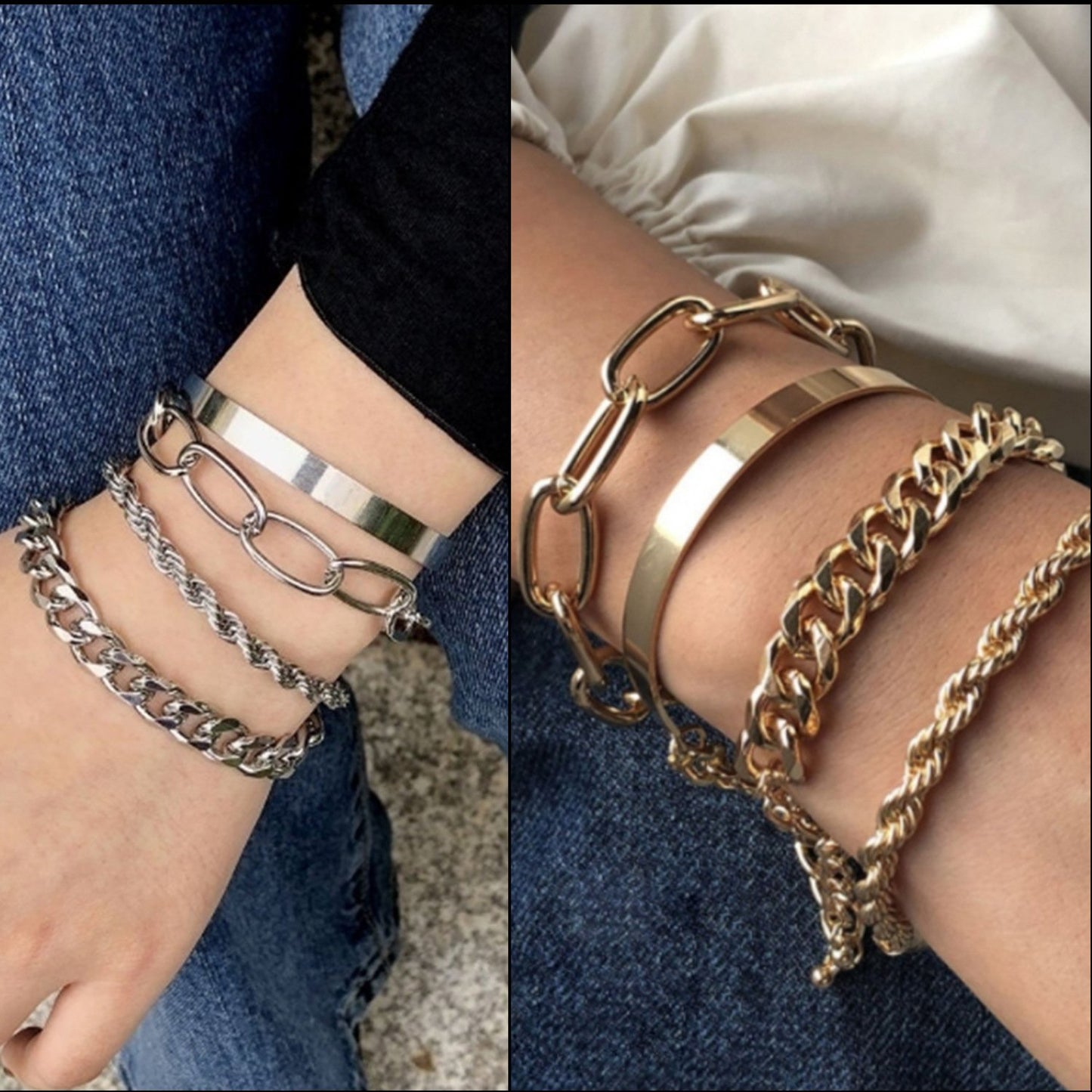 Jewelry Punk Exaggerated Geometric Bracelet Bracelet Four-piece Set Retro Metal Stacked Hand Jewelry Female