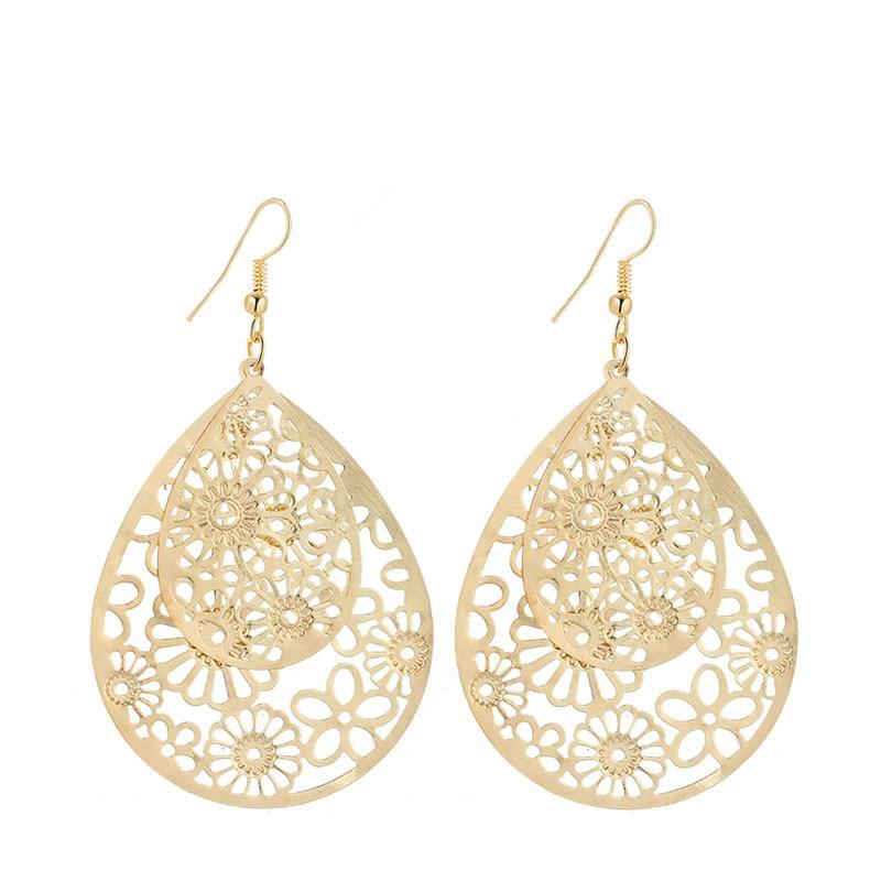 Double-layer size water drop hollowed out vintage all-match earrings Indian ladies earrings