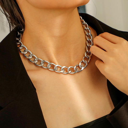 Jewelry fashion punk personality single-layer aluminum chain simple exaggerated hip-hop big thick choker necklace