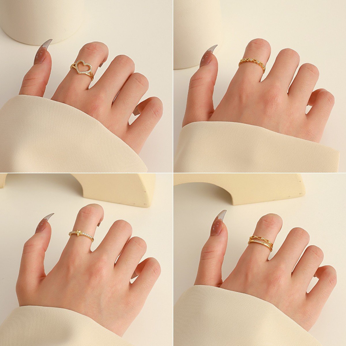 Ins micro-inlaid zircon love ring female fashion light luxury niche design star butterfly opening index finger ring