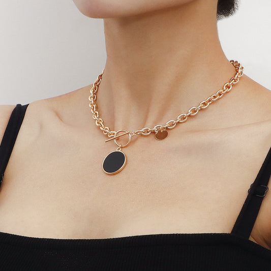 Jewelry wild berry exaggerated thick chain black mother-of-pearl necklace female trendy cool alloy sweater chain