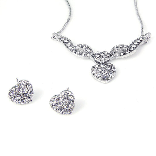 Fashion Ladies Water Filled Diamond Heart Shape Earrings Necklace Jewelry Set Pendant Jewelry