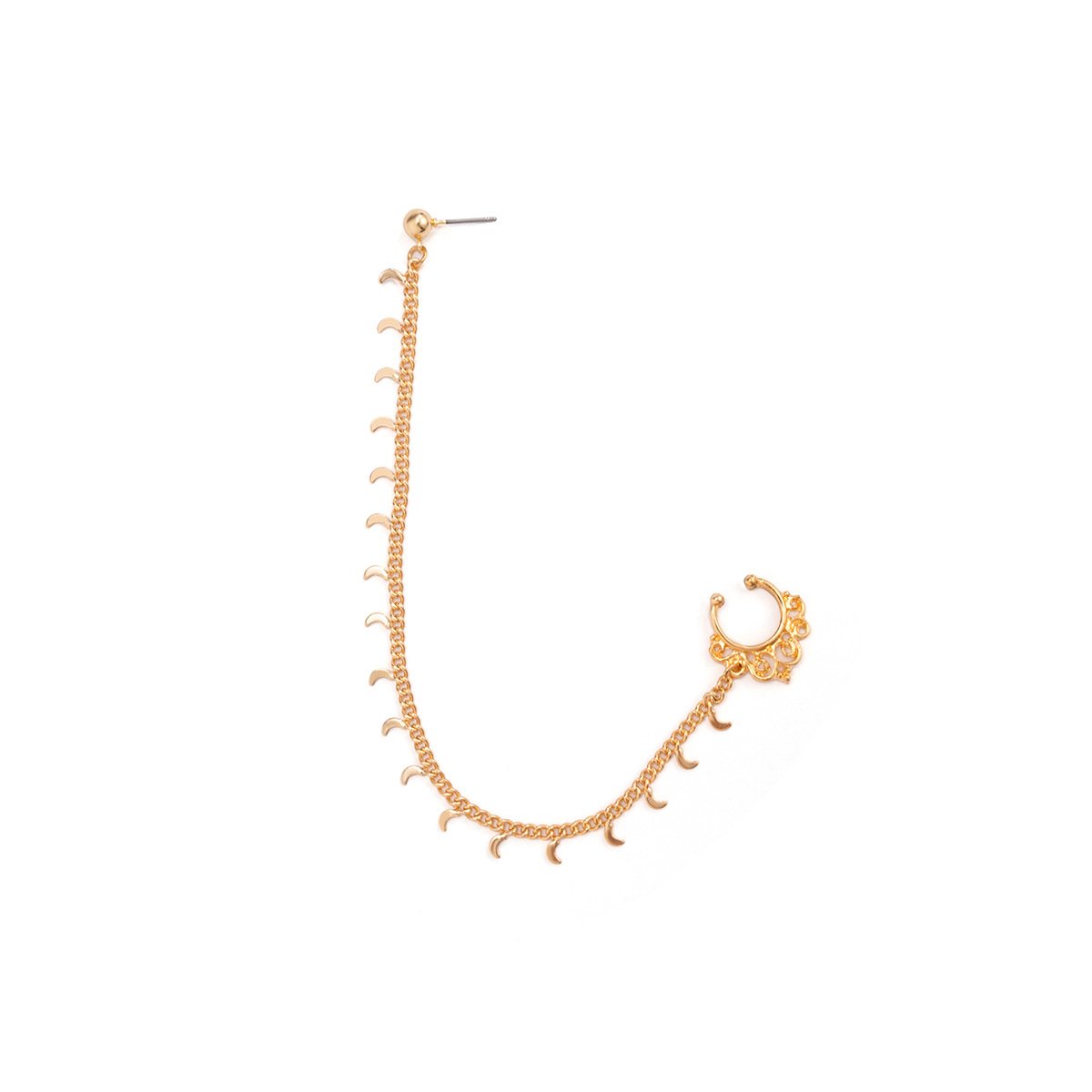 Jewelry creative ethnic metal earrings simple moon tassel chain earrings nose clip integrated chain