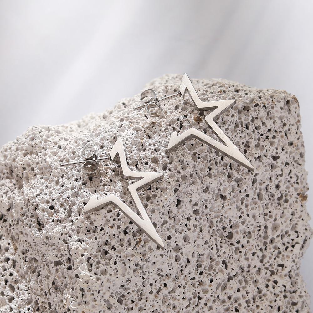 Men's Personality Simple and Versatile Stainless Steel Punk Irregular Pentagram Stud Earrings Earrings Earrings