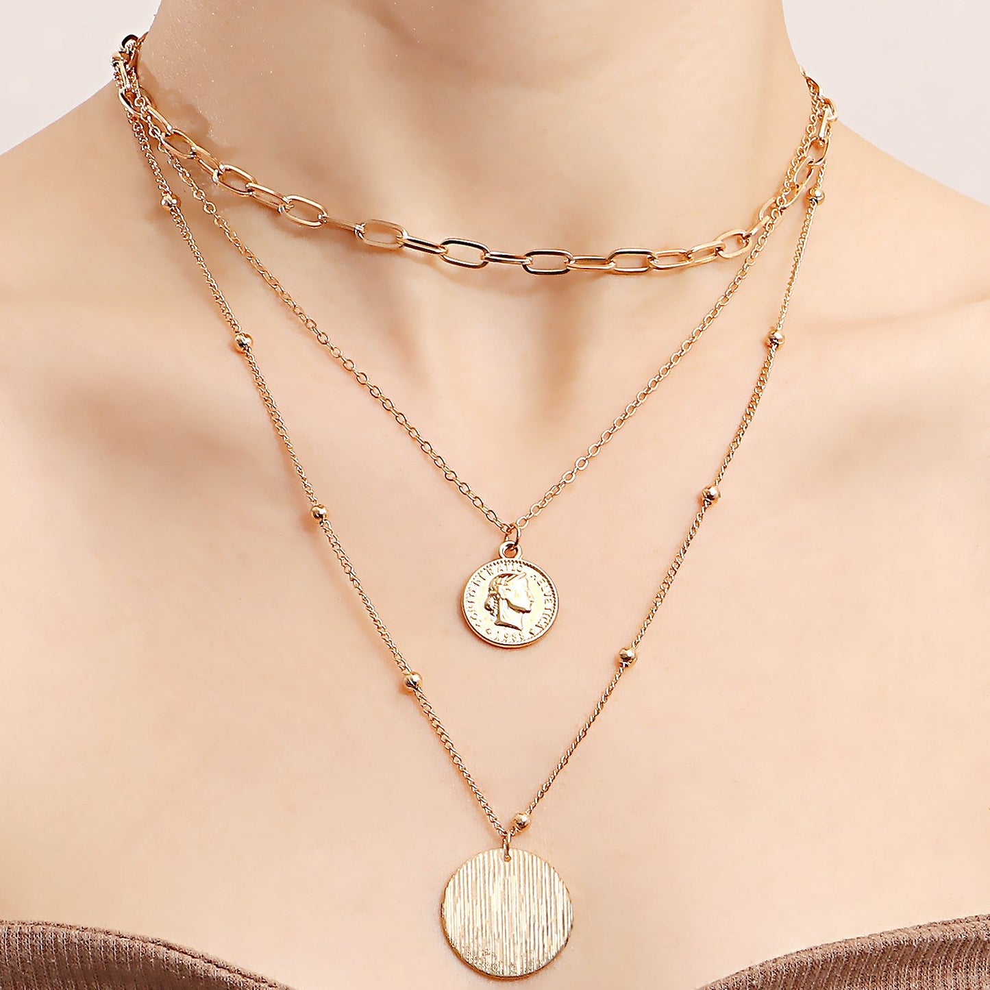 Jewelry trend multi-layer ins coin pendant necklace female niche design sense light luxury necklace