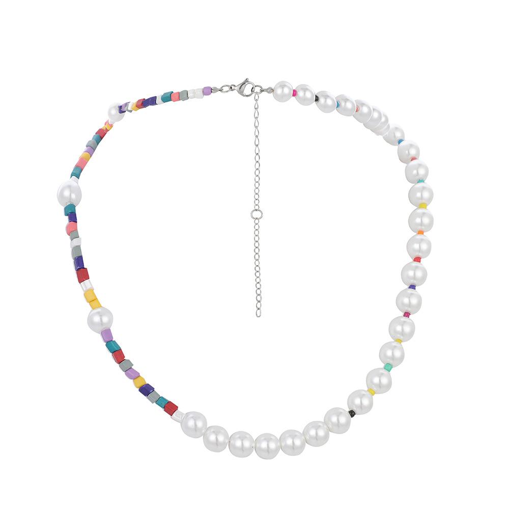 Trendy Creative Asymmetric Beads Imitation Pearl Necklace Fashion Colorful Elegant Lovely Necklace for Men and Women