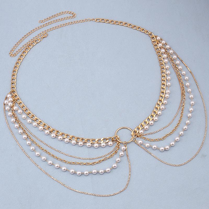 Jewelry personality simple fashion body chain exaggerated retro diamond chain multi-layer geometric waist chain