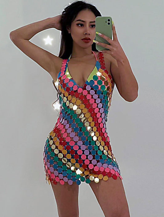 Jewelry Sexy Colorful Sequins Braided Bikini Body Chain Creative Stitching Skirt Clothes Women