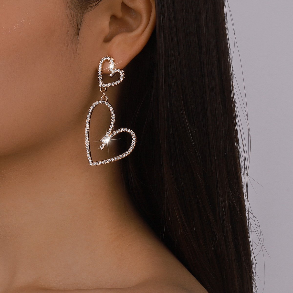 1475 Fashion Atmosphere Earrings Heart Rhinestone Geometric Irregular Earrings Xiaoxiang Retro Earrings