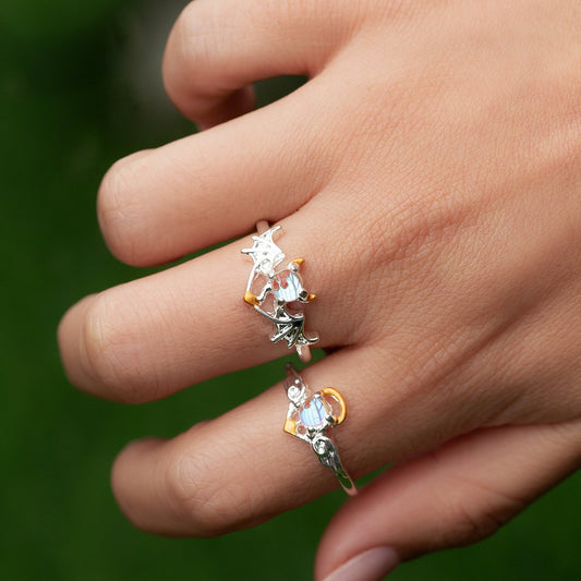 Jewelry simple cold geometric moonstone ring set female personality bat micro-inlaid ring