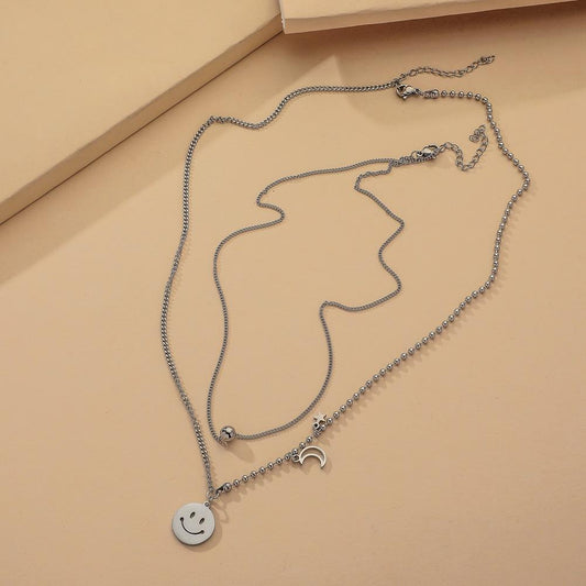 Frosty Xingyue smiling face ball titanium steel pendant stainless steel choker collarbone chain necklace set