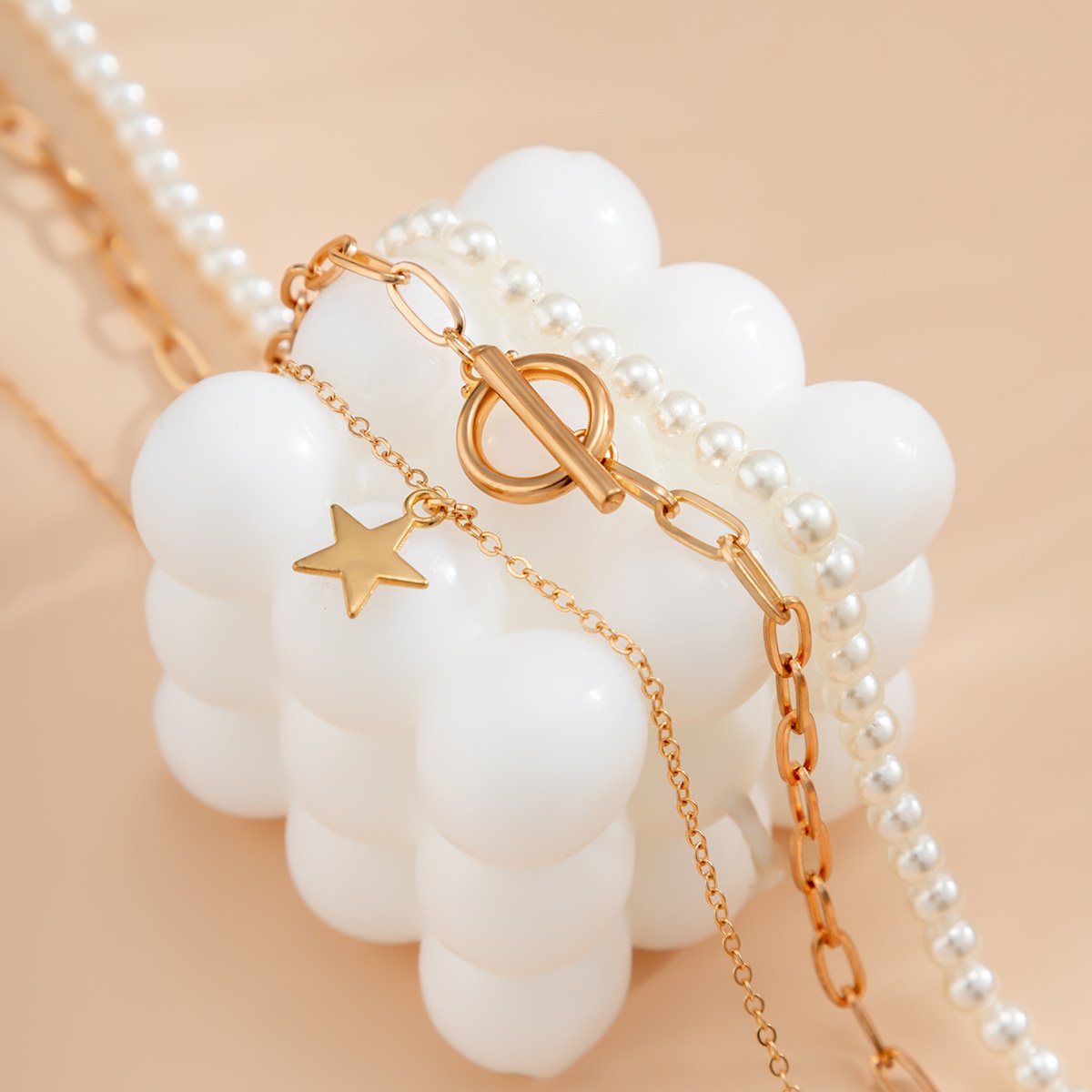 Jewelry Simple Temperament Imitation Pearl Star Pendant Necklace Personality OT Buckle Metal Chain Necklace